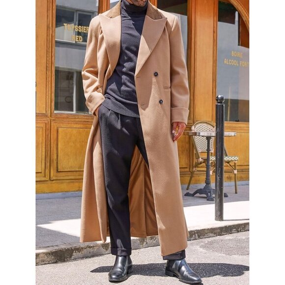 Last One Mens Brown Trench Coat Notched Lapel Long Jacket Winter Overcoat - Picture 2 of 7